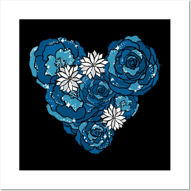 Blue Heart of Roses and Daisies Wall Art by VictoriaLehnard